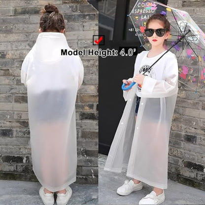 Rain Ponchos Raincoats for Kids, Reusable Boys Girls Rain Jackets Emergency with Hood for Family Disney Travel Outdoor - color: A-white
