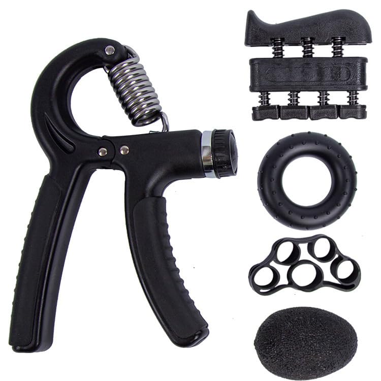 Adjustable Grip Trainer Set Hand Trainer Grip Ring Finger Trainer Combination Fitness Equipment - color: Black