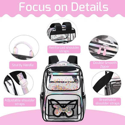 Clear Backpack for Girls,Transparent Backpacks Crossbody Bag for Kids Heavy Duty See Through School Bag Clear Bookbag (Black1, Large) - color: Black1