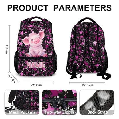 Girls Backpack Custom Pig Bookbag for Children Personalized Casual Animal Backpacks, Leisure Large Capacity Bookbags for Vacation Travel School - color: Pink3