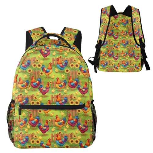 Casual Backpack Rooster Chicken Garden Flowers Painting, Lightweight Hiking Daypack with Water Bottle Holder for Travel - color: Pattern (271)