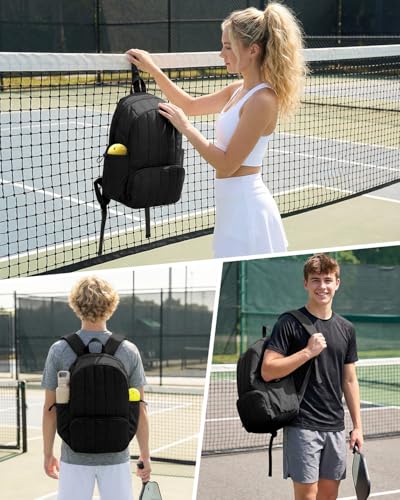 Pickleball Bag, Pickleball Backpack with Shoe Compartment and Paddle Slots, Large Sports Gym Backpack with Wet Pocket - color: Black