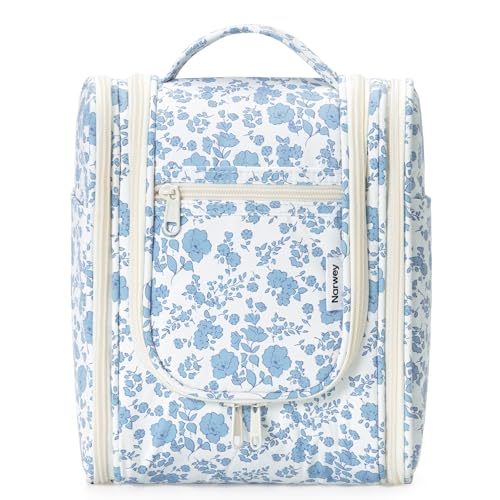 Narwey Hanging Toiletry Bag Women Travel Makeup Bag Organizer Toiletries Bag for Travel Size Essentials Accessories Cosmetics (Medium,Blue Flower) - color: B-Blue Flower, size: Medium