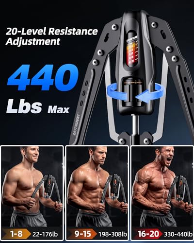 EAST MOUNT Twister Arm Exerciser, Adjustable Hydraulic Resistance 22–440 lbs, Arm Chest & Shoulder Strength Trainer for Home Workouts, Upper Body Muscle Builder, Fitness Training Equipment - color: Grey