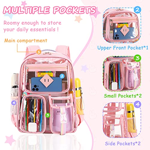 PIG PIG GIRL Clear Backpack for School,Heavy Duty PVC Transparent Bookbag for Girls Stadium Approved See Through Backpack - color: 3-pink