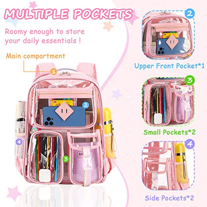PIG PIG GIRL Clear Backpack for School,Heavy Duty PVC Transparent Bookbag for Girls Stadium Approved See Through Backpack - color: 3-pink