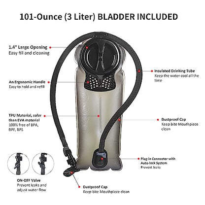 Unigear Tactical Hydration Backpack with 3L Water Bladder, Molle Backpack - color: Tan