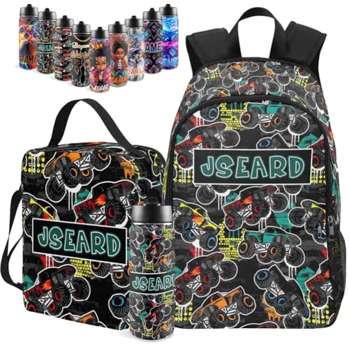 M YESCUSTOM Custom Backpacks For Boys, Personalized Toddler Backpack With Name, Customized Car Print Backpack, Personalized Bookbag Set Back to School Gift For Son Grandson - color: D14
