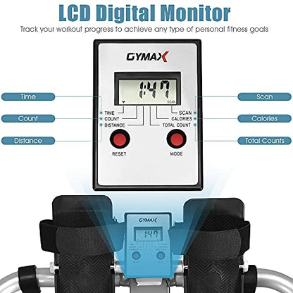 GYMAX Rowing Machines for Home, Hydraulic Rower with LCD Monitor, Adjustable Resistance up to 110LBS & Large Cushioned Seat, 265LBS Quiet Rowing Machine for Aerobic Workout Exercise Fitness