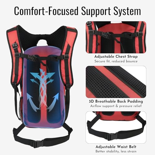 20L Hydration Backpack with 3L Water Bladder Water Backpack for Hiking Hydration Pack Insulated Daypack for Commuting Black - color: Red