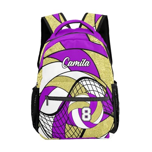 Volleyball Purple Gold School Backpack Waterproof Shoulder Bag for Sport Training Competition Gift - color: Volleyball Purple Gold