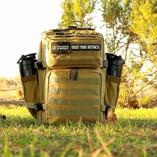 WOLFpak 35L Athletic Gym Backpack - Durable 1000D Waterproof Oxford Material with MOLLE Webbing, Laptop Pocket & Dual Cup Holders, Durable Fitness/Travel/Military Daypack (Khaki) - color: Khaki