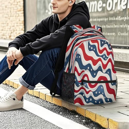 Large Backpack with 15.6 Inch Laptop Compartment, Abstract American Star Adult Backpack for Work, Travel & School College Boys Girls - color: Abstract American Star