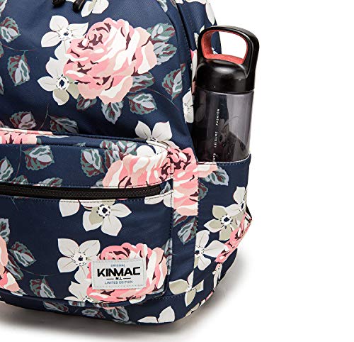 Kinmac Waterproof Laptop Travel Outdoor Backpack with USB Charging Port for 13 inch 14 inch and 15.6 inch Laptop（White Rose） - color: Pink Rose