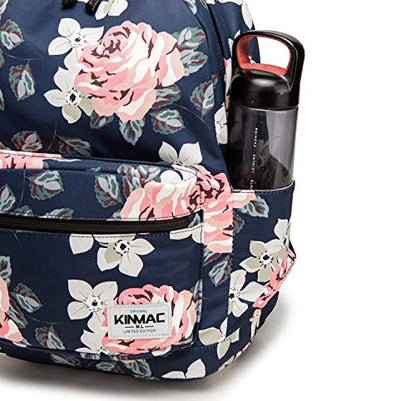 Kinmac Waterproof Laptop Travel Outdoor Backpack with USB Charging Port for 13 inch 14 inch and 15.6 inch Laptop（White Rose） - color: Pink Rose