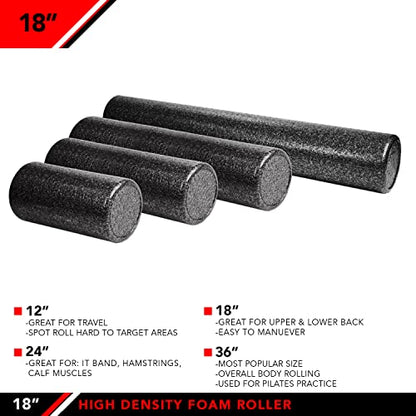 JFIT High Density Foam Roller – EPP Deep Tissue Massage Roller for Muscle Recovery, Myofascial Release & Stretching - color: Black (New), size: 18-Inch