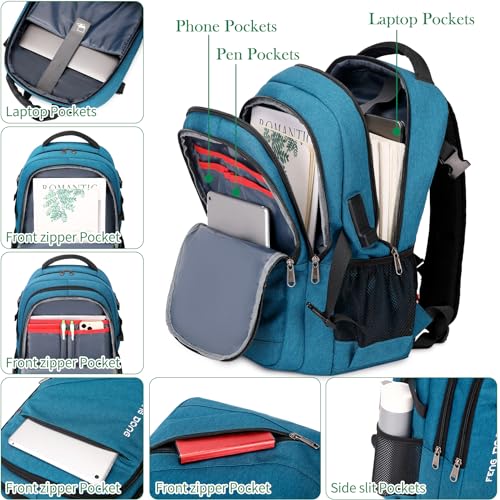 FENGDONG 17.3 inch Large Laptop Backpack Durable Waterproof Travel College Backpack Bookbag for Men & Women Business Backpack with USB Charging Port and Headset Port Light Teal - color: A3-teal