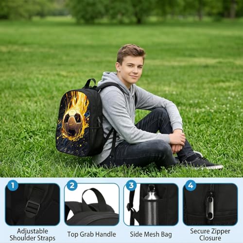 3-Pieces Backpack Set, Themed Backpack for Soccer – Multifunctional Large Capacity Daypack with Lunch Bag & Case for Daily Life - style: Soccer