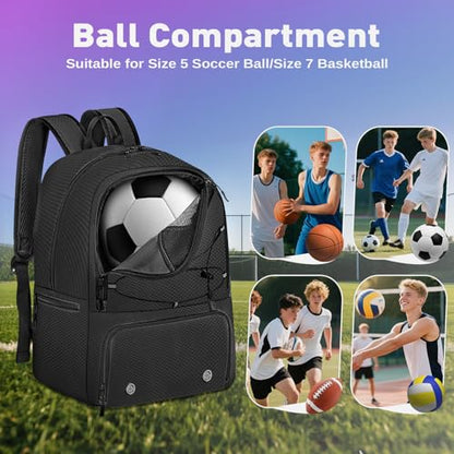 Soccer Backpack with Seperate Compartment, Water Resistant Sport Bags fit for Basketball, Volleyball, Football - color: Black 2.0