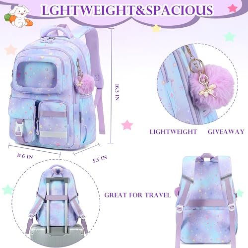 AO ALI VICTORY Backpack for Girls Kids School Bags for Kindergarten Elementary Schoolbag Students Backpacks Cute 15.6 inch Laptop Bookbag Teens Girl Back Pack Travel Daypack, Purple - color: Purple