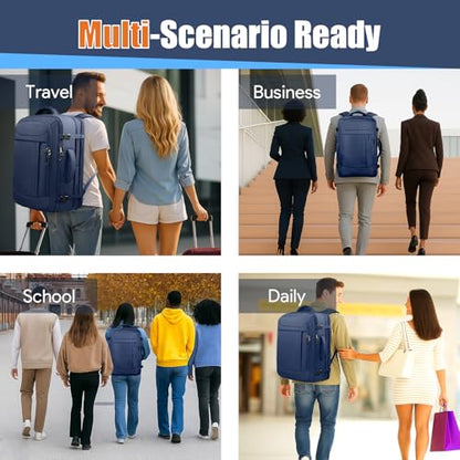 Expandable Carry On Backpack 45L, Large Travel Weekender Bag with Waterproof Wet Pocket, Anti-Theft TSA 18 Inch Laptop Rucksack for Men Women Flight Approved Business, Blue - color: Blue, size: XX-Large