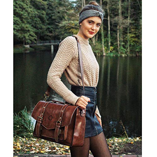 ECOSUSI Backpack for Women Briefcase Messenger Laptop Bag Vegan Leather Satchel Work Bags Fits 15.6 inch Laptops, Coffee - color: 1-coffee-l