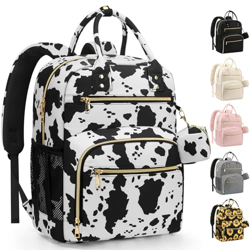 Pritent Diaper Bag Backpack,Baby Essentials Diapers Bag with Pacifier Case,Multipurpose Stylish Large Capacity Travel Backpack for Baby Girl/Boy(M-Cow Print) - color: Cow Print, size: Medium