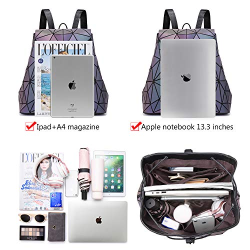 LOVEVOOK Geometric Luminous Purses and Handbags for Women Holographic Reflective Crossbody Bag Wallet - color: Backpack