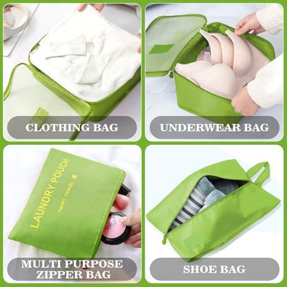 8 Set Packing Cubes for Travel Luggage Packing Bags Reusable Waterproof Suitcase Organizer Cubes Set with Shoe Bag and Toiletry Bag (Green) - color: Green