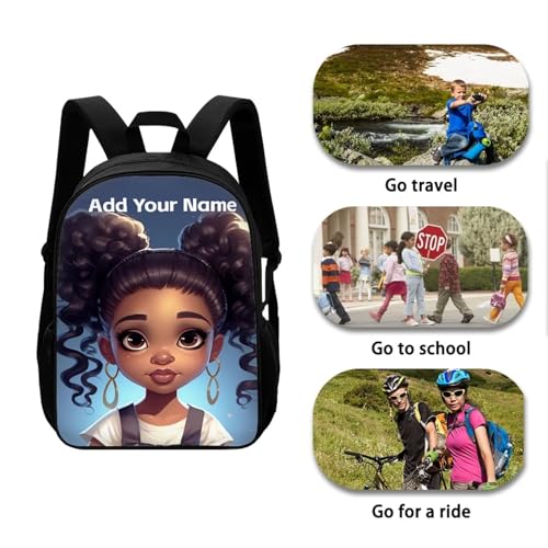 African Black Backpack for School Girls 3Rd Grade/4Th Grade Afro Girl Bookbag for Kids 8-12/6-8 Custom Name Book Bag Student Personalized School Bag with Water Bottle Holder - color: African Black Girl-10