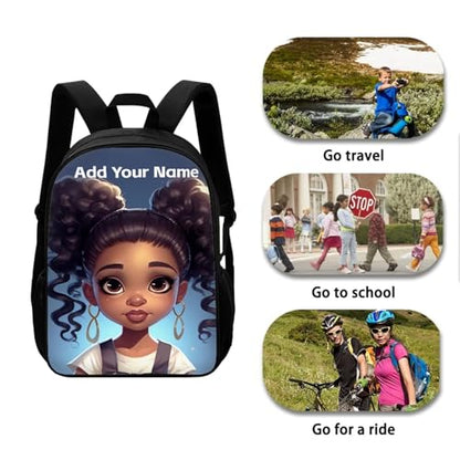 African Black Backpack for School Girls 3Rd Grade/4Th Grade Afro Girl Bookbag for Kids 8-12/6-8 Custom Name Book Bag Student Personalized School Bag with Water Bottle Holder - color: African Black Girl-10