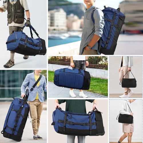 29" 86L Foldable Wheeled Duffle Bag, Waterproof Travel Rolling Backpack with Quilted Bottom, Navy - color: Navy