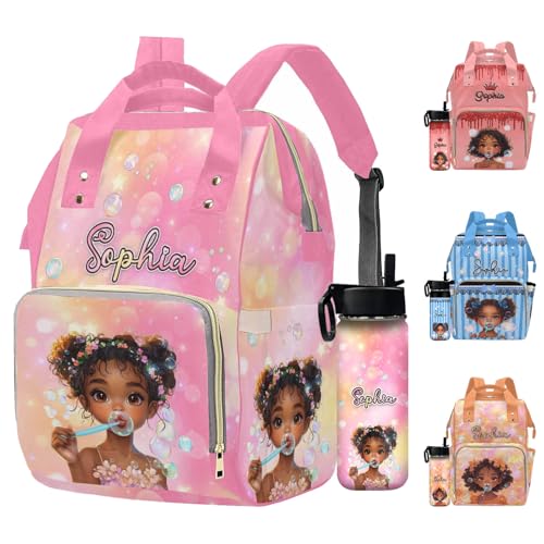 Newcos Personalized Diaper Bag Backpack with Name, Custom Mommy Diaper Bags for New Mom Baby, Customized Waterproof Nursing Bags with Water Bottle Tote Bag for Wife Women Men Newborn Travel Pink - color: Patten 02