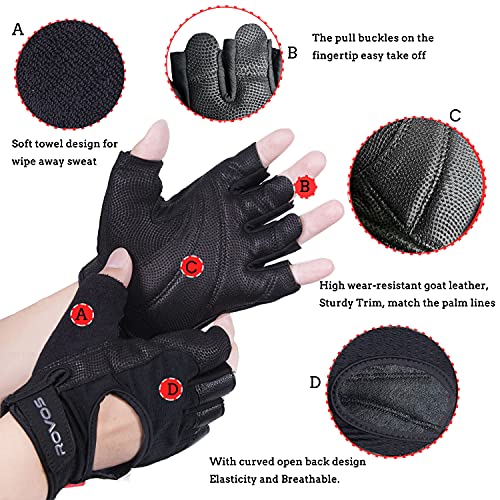 Workout Gloves for Men Ventilated Leather Weightlifting Gloves, Double-Layer Anti-Slip Palm with Foam Padding for Superior Grip and Hand Protection - size: Large