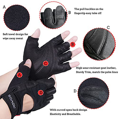 Workout Gloves for Men Ventilated Leather Weightlifting Gloves, Double-Layer Anti-Slip Palm with Foam Padding for Superior Grip and Hand Protection - size: Large