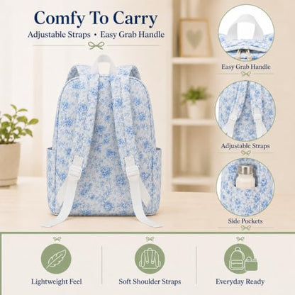 Bluboon Teens Backpack Set Girls School Backpack Lunch Box Pencil Bags Student Bookbags 3 in 1 (Blue Toile Floral 231) - color: Blue Toile Floral 231