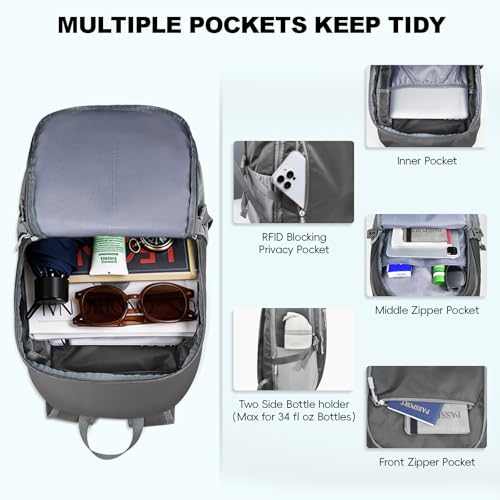 Seektop Lightweight Packable Hiking Backpack Water Resistant Expandable 20L-28L for Women Men, RFID Day Pack for Travel - color: Grey