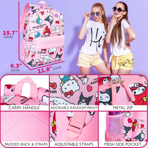 Hello Kitty Sanrio Backpack Kawaii Girls Backpacks with Pocket All Over Print Kuromi My Melody Cute Travel Bag Anime Gifts for Girls
