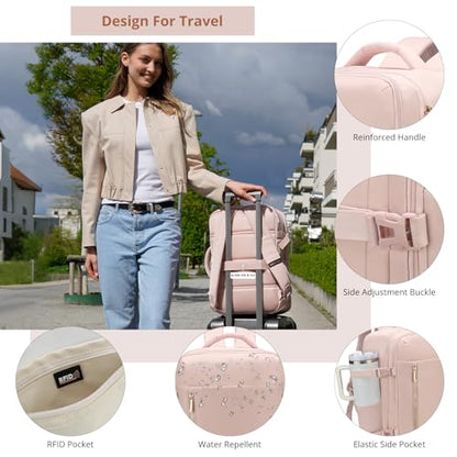 Swissdigital Design Travel Laptop Backpack for Women, 36L Carry On Backpack with USB Charging Port, RFID Protection & Wet-Dry Separation, TSA Friendly Fits 16 Inch Laptop, Pink | SD1749-81 - color: Pink