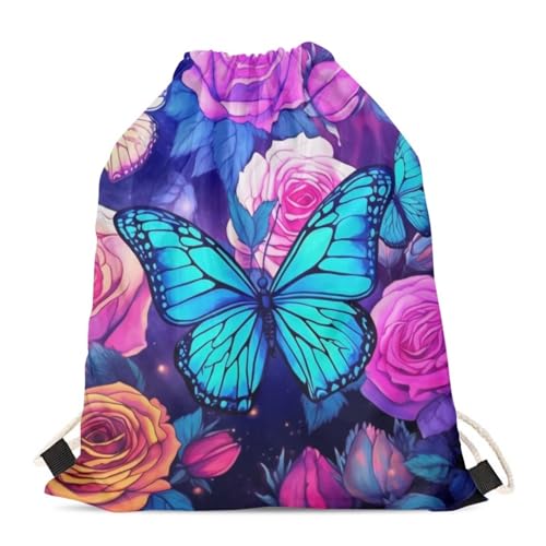 Upetstory Butterfly Drawstring Backpack for Women Teen Girls Kids Gym Drawstring Bags String Backpack Sport Cinch Bag Travel Storage Pouch Sackpack Travel Shopping Beach Swimming - color: 1 Butterfly