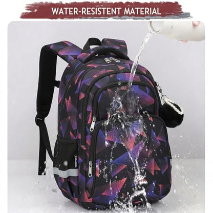 Cusangel kids Backpack for School Boys Girls 6-12ages,16in Bookbag Stitch,durable Water Resistant,7 Pockets, Adjustable Chest Strap,Reflective Strip,Large For Travel,Gifts(Black Purple) - color: Black Purple-17in