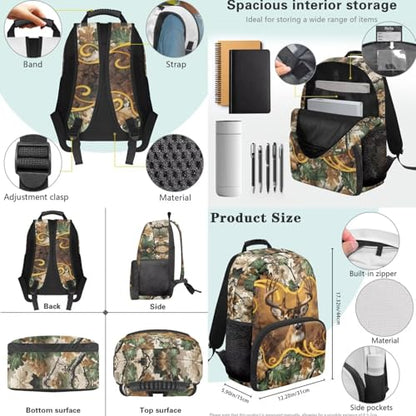 3PCS Backpack for Boys Girls Teens, 3 in 1 Tree Branch Deer Lightweight 17 Inch School Backpack with Lunch Box Pencil Case for Middle High Students - color: Tree Branch Deer