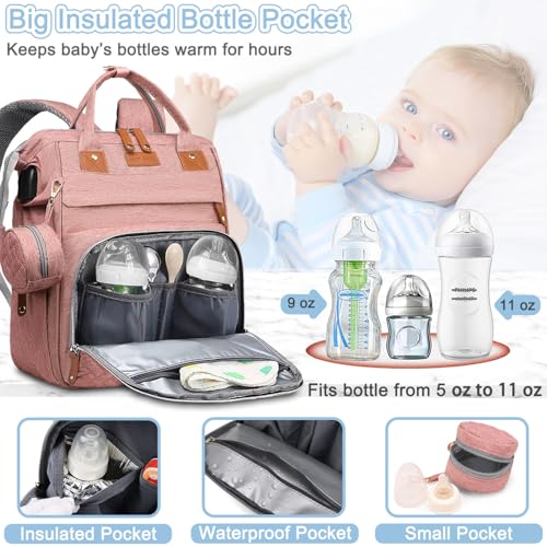 SHITIESHOU Diaper Bag Backpack Baby Bag for Mom Dad with Changing Pad, 19 Pockets, Large Waterproof Travel Baby Girl Boy Toddle Diaper Bag with Insulated Pocket, Baby Shower Gifts, Pink - color: Pink