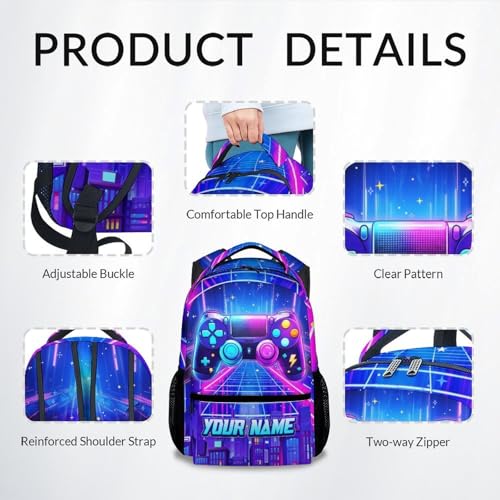 Personalized 17 Inch Gaming Backpack for Boys Kids Toddlers - Large Capacity Lightweight Gamer Bookbag for Preschool Kindergarten Elementary School - color: Purple