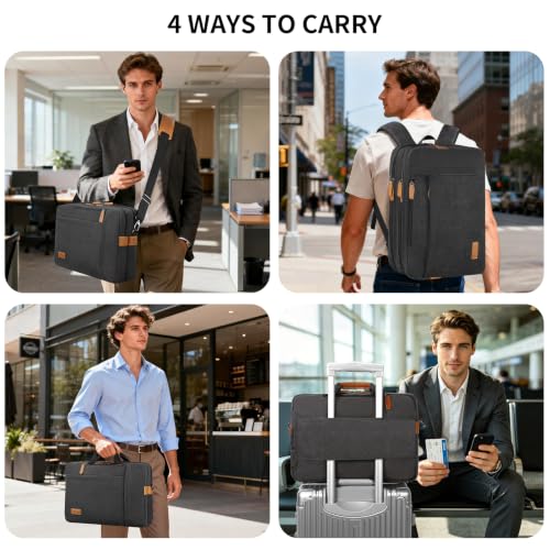 ESTARER Laptop Bag for Men 3 In 1, 17-17.3 Inch Computer Bag Laptop Backpack for Work/Travel/Business, Convertible Messenger Bag Water resistant Canvas Briefcase Backpack (Dark Grey) - color: Dark Gray