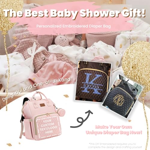 ROSEGIN Pink Diaper Bag Backpack for Baby Girls - Baby Shower Gifts for Mom, Quilted Diaper Bag with Changing Pad, Pacifier Case, Insulated Pockets, Stroller Straps, 35L Large Capacity - Cute - color: Pink