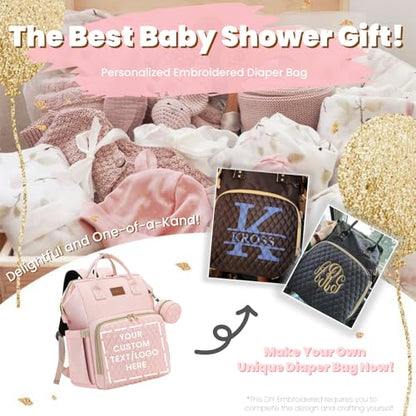 ROSEGIN Pink Diaper Bag Backpack for Baby Girls - Baby Shower Gifts for Mom, Quilted Diaper Bag with Changing Pad, Pacifier Case, Insulated Pockets, Stroller Straps, 35L Large Capacity - Cute - color: Pink