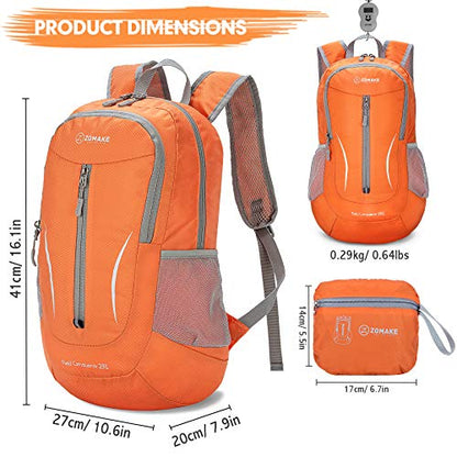 ZOMAKE Ultra Lightweight Packable Backpack 25L, Foldable Hiking Backpacks Water Resistant Small Folding Daypack for Travel(Orange) - color: Orange-b