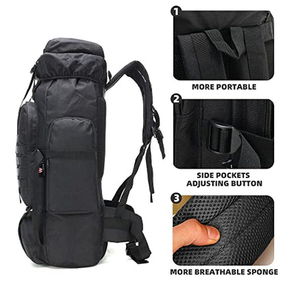 King'sGuard 70L Camping Hiking Backpack for Men Women Large Military Tactical Backpack Molle Rucksack Backpack for Outdoor - color: Black