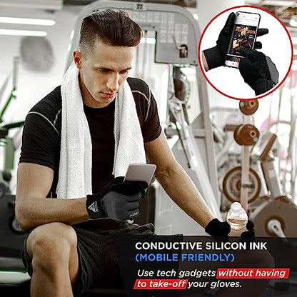 RDX Weight Lifting Gloves Gym Workout, Full Finger Touch Screen, Breathable Anti Slip Padded Palm Protection, Fitness Strength Training Powerlifting HIIT WOD Exercise, Men Women Home Gym Cycling - color: BLACK, size: Large